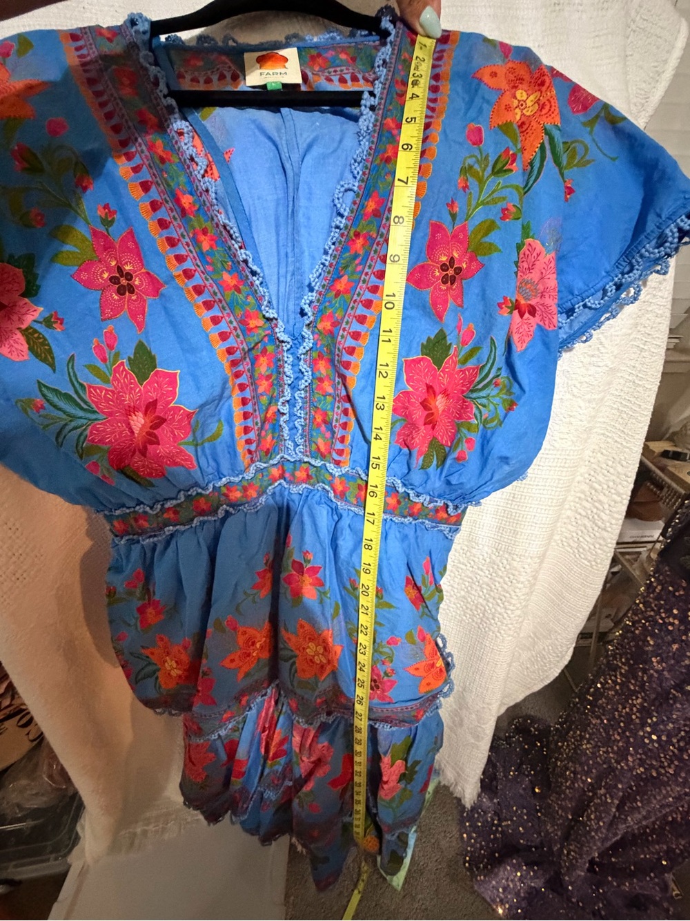 FARM Rio Blue Floral Embroidered Tiered Mini Dress - Picture 5 of 5